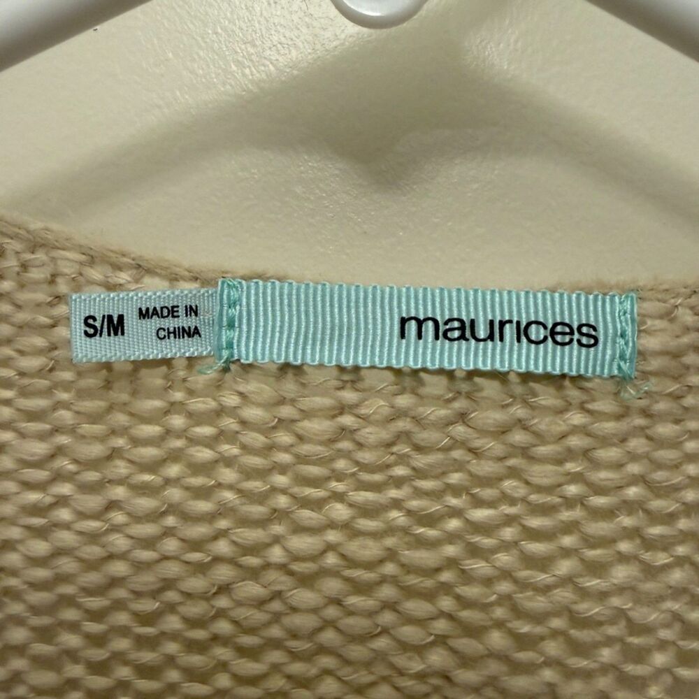 Maurices Beige Boho Open Front Fringe Cardigan S/M Lace Back Knit - Picture 7 of 7
